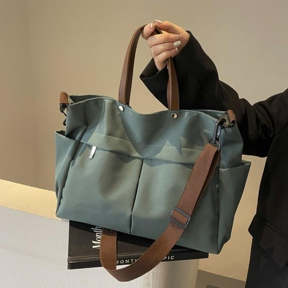 Two Pockets Women Shoulder Tote Bag Nylon Large Capacity Handbag Gift Commuting Handbag College