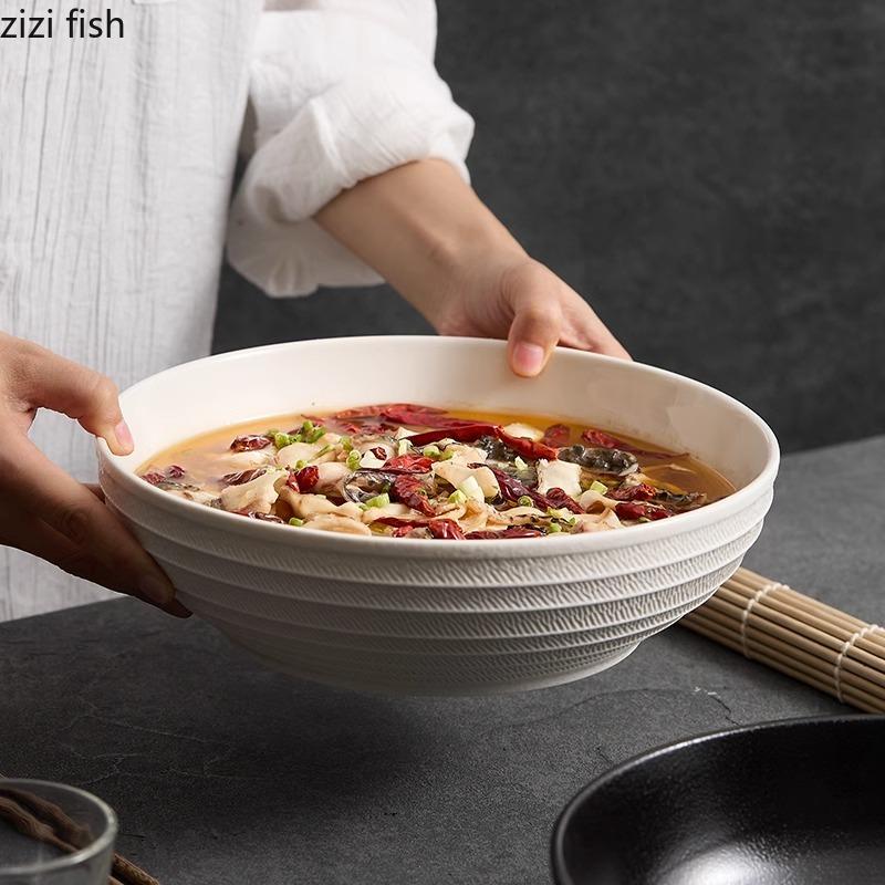 Solid Color High-capacity Ceramic Bowl Salad Bowl Dessert Snack Bowl Pasta Bowls Soup Bowls Restaurant Specialty Tableware