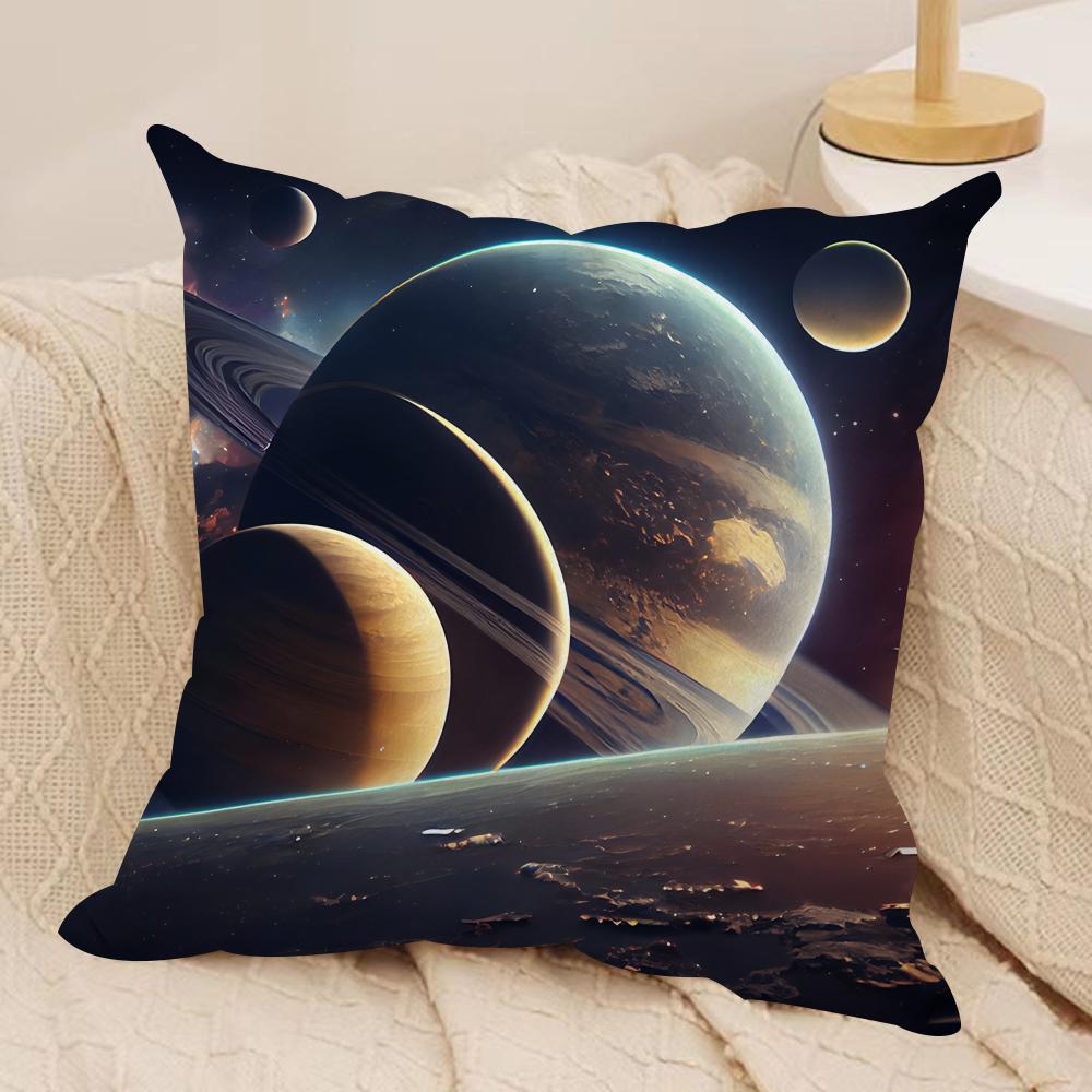 Planet Space Collection Cushion Cover Silky Short Plush Invisible Zipper Dustproof Sofa Pillow Case for Home Decor