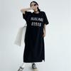 Loose-fitting Large-sized Women's Round-neck Short-sleeved T-shirt Dress, Long Laid-back Style Dress, Knee-length Sleeping Dress