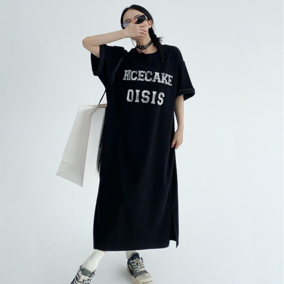 

Женское платье-футболка с короткими рукавами и круглым вырезом, большого размера, свободного кроя, длинное, в стиле кэжуал, длиной до колена, для сна 4XL чёрный