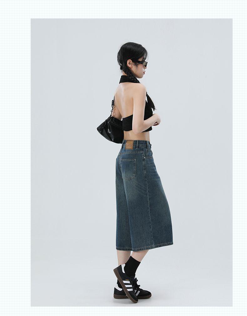 2025 Spring/Summer Women's High-Waisted Wide-Leg 7/8 Jeans - Slimming Straight-Leg, Versatile American Style