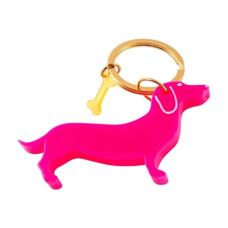 

Cartoon Dachshund Keychain Acrylic Pet Key Chain Fashionable Keyring Trendy Animal Bag Charm Fashionable Dog Accessory рожевий червоний колір