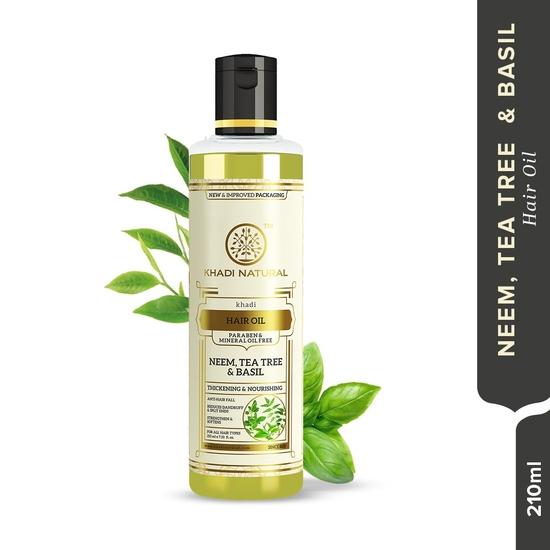 KHADI NATURAL Neem, Teatree and Basil Herbal Hair Oil, Paraben Mineral Oil Free| Unique Non-greasy Hair Formula| Boosts Hair Growth | 210ml