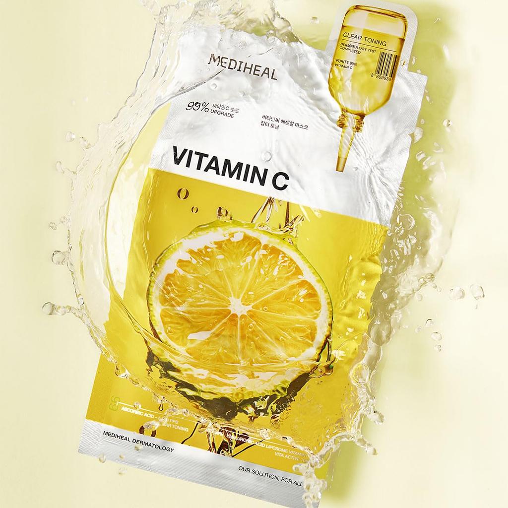 MEDIHEAL OFFICIAL Vitamin C Essential Mask For Dull Rich In and Hydrating Skincare (10 Sheets) - Skin, Serum, Moisturizing,