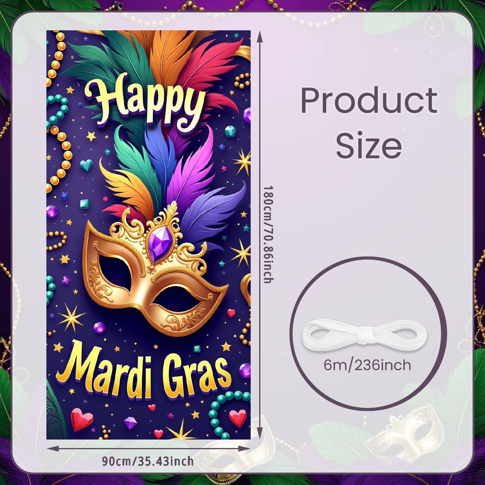 

Party Display Beaded Decor Mask Background Festival Banner Colorful Feathers Mardi Gras Banner For Indoor Party Carnival Party
