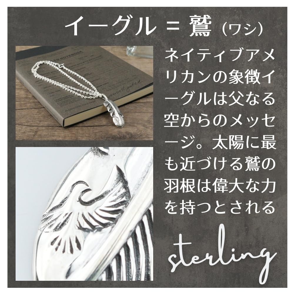 EPIC BOLEN Silver 925 Feather Eagle Bird Necklace for Men, Small Silver Pendant with Azuki Chain, 45cm