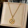 Gold Plated Stainless Steel Colorful Stone Round Pendant Necklace for Women