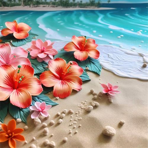 Diamond Painting Set Seaside Flower Full Square Round 5D Diy Embroidery Mosaic Beach Landscape Home Decor
