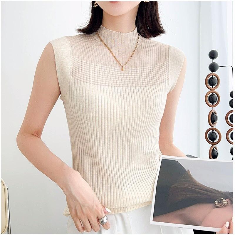 

Vest Sleeveless Cut-out Top for Women Thin Patchwork Knitted Top for Women Spring and Autumn Innerwear T-shirt 2XL бежевый