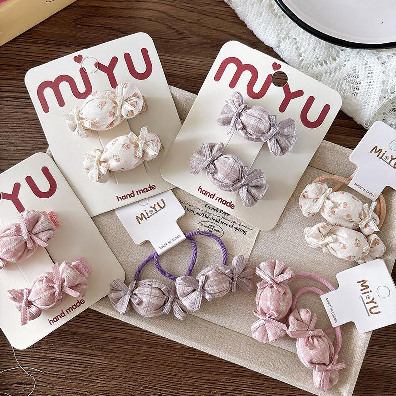 2pcs/set Children Candy Hairpins Fabric Plaid Girls Hair Clips Cute Barrettes Bangs Side Clip Hairclip Hair Headwear Accessories