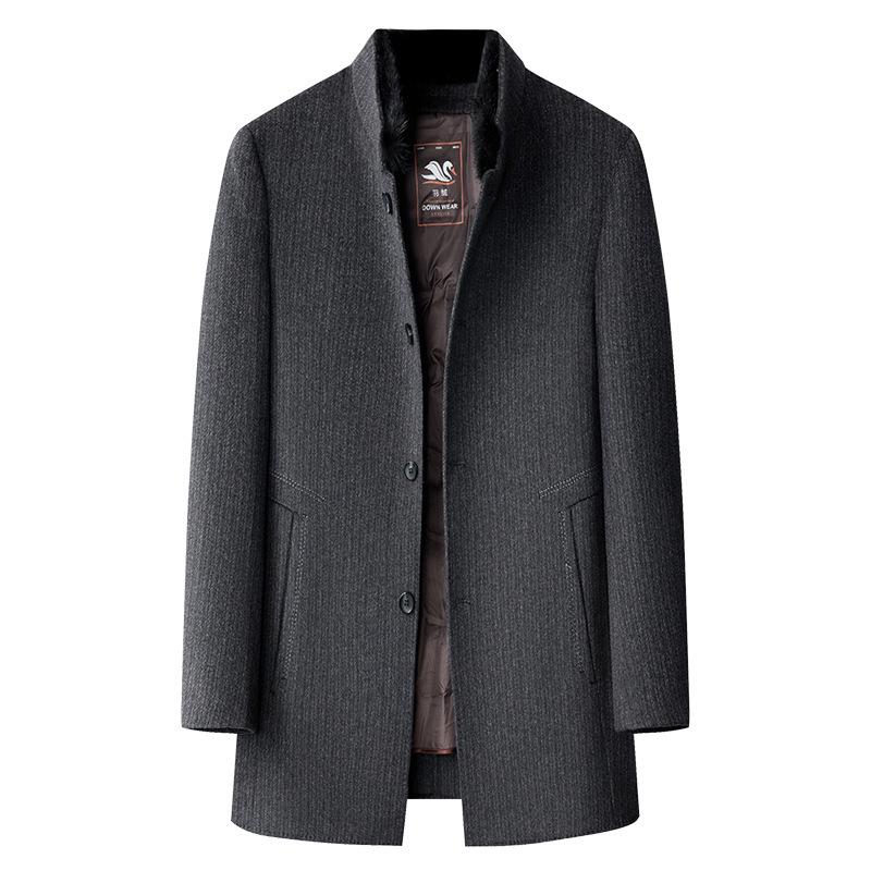 

Men s Mink Fur-Trimmed Down Coat with Stand Collar & Removable Inner Lining XXXXL сірий колір