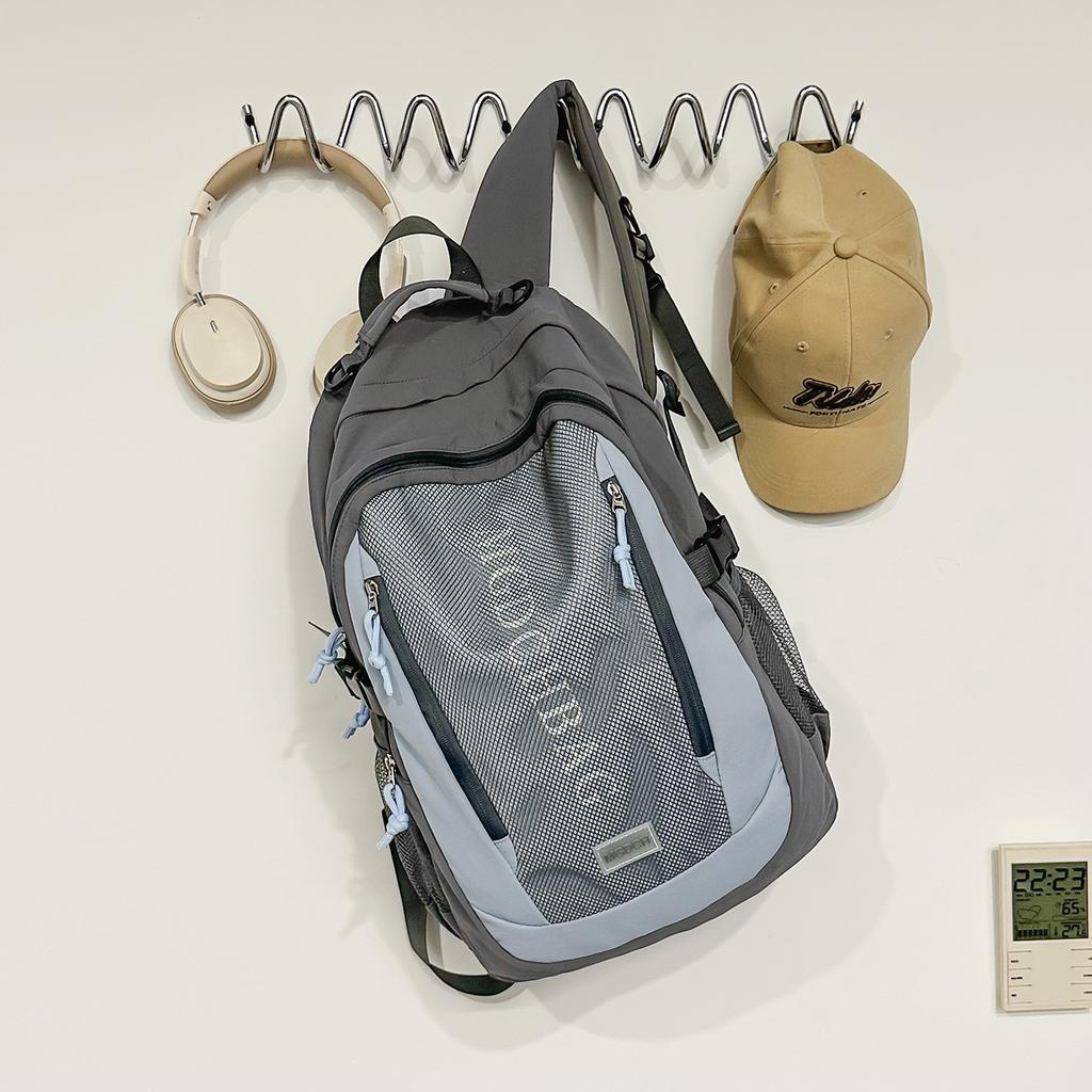 Schoolbag Fog Gray Adjustment Machine Wind Anti-splashing Backpack Junior High School Outdoor Play Couple Mountaineering Leisure Backpack