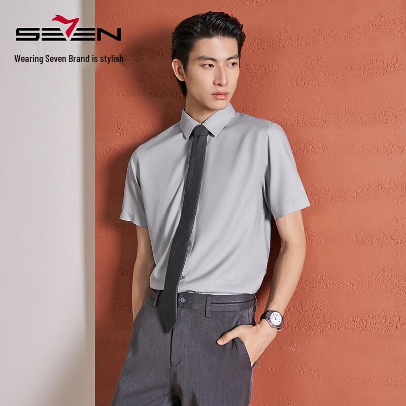 

SEVEN Men s Seamless Silk Blend Short-Sleeve Business Shirt 40