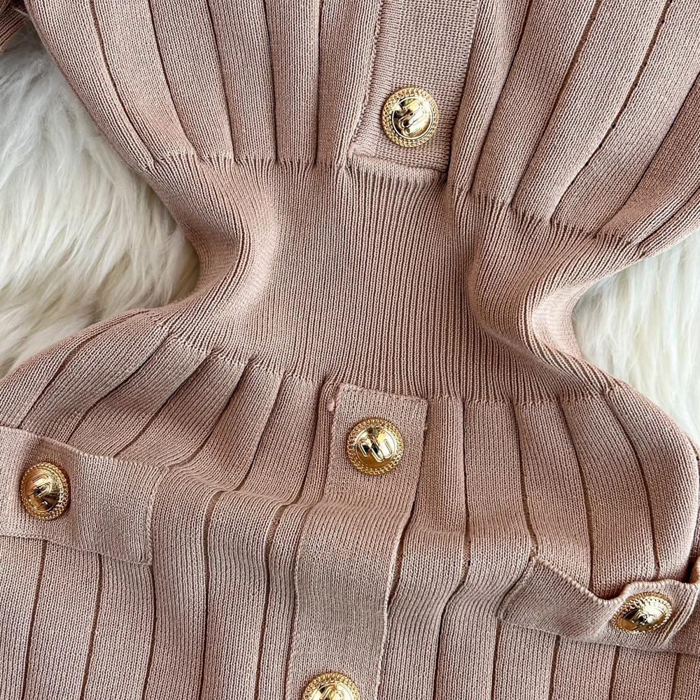 New Summer Women Lapel Knitted Sweater Solid Dress Short Sleeve Sheath Bodycon Mini Party Dresses