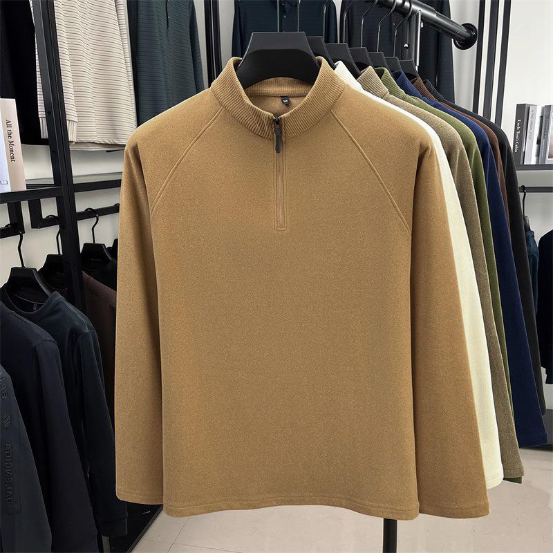 Men's Double-Sided German Fleece Hoodie with Half-High Collar, Zipper, Autumn/Winter Fashionable Outerwear.