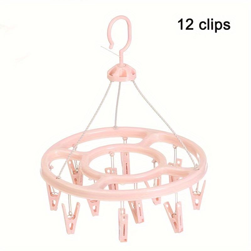 12-clips round windproof clothes drying rack, multi-functional sock & baby clothes hanger Pink 1pc