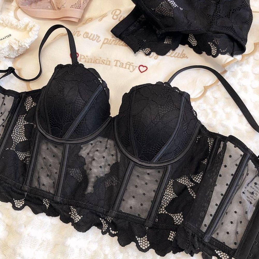 Transparent Lace Corset Mesh Dot Slim Crop Tops Sweet Lace Flower Camisole  Ladies