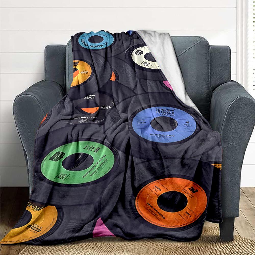 1pc Music Records Print Blanket   Lightweight Flannel Throw Blanket For Sofa, Bed, Living Room, Office, Outdoor Travel, Camping
