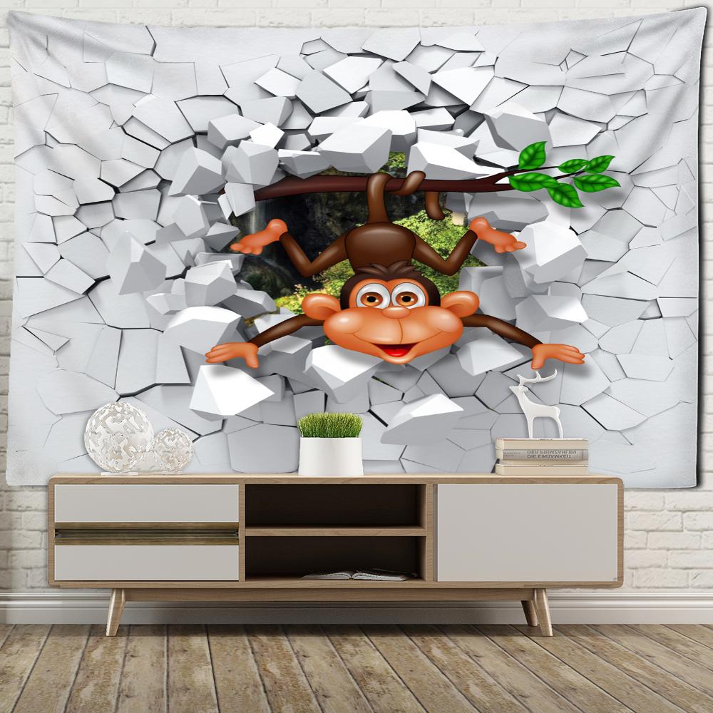3D Printed Monkey Portrait Tapestry Wall Hanging Psychedelic Animal Boho Hippie Tapiz Art Home Decor