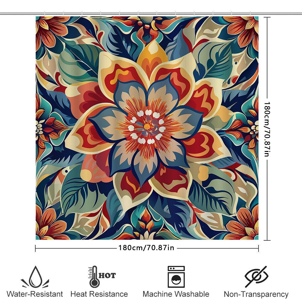 Multicolored Floral Shower Curtain Modern Bath Decor, Waterproof Fabric Home Bathroom Decoration Red, Blue, Yellow Flowers Desig