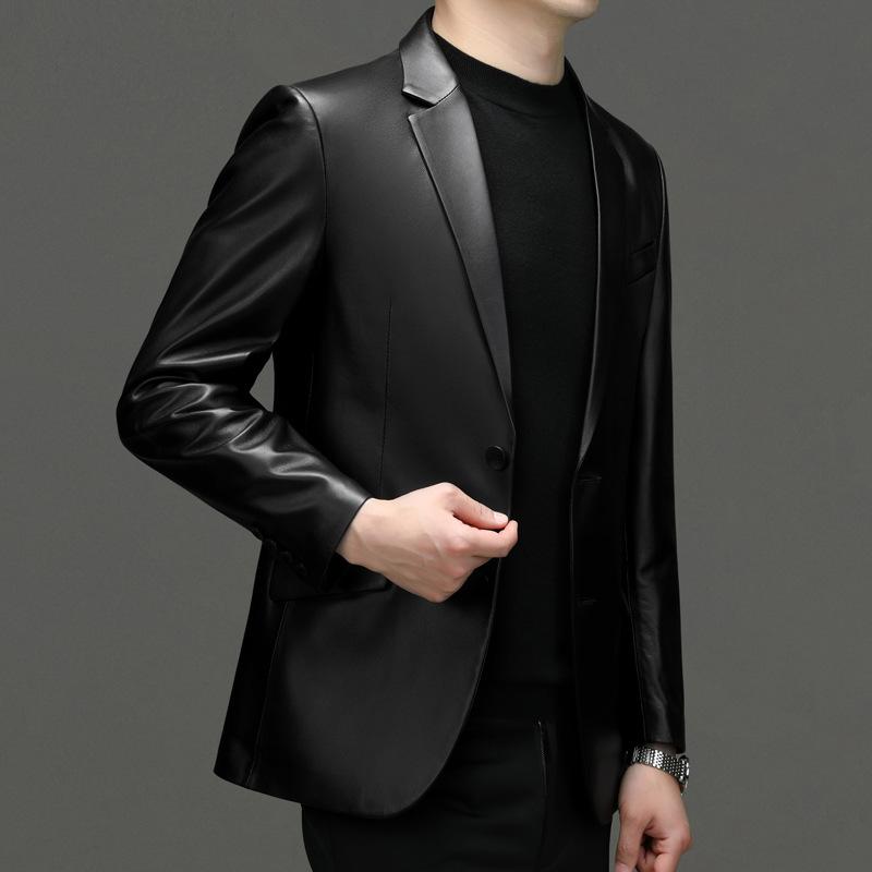 

Новые осенне-зимние мужские куртки из овчины и кожаные костюмы, повседневные мужские куртки, универсальные 195