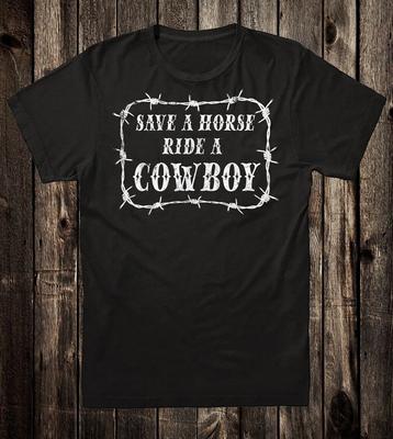 T-shirt Novità Retrò Western Divertente Salva Un Cavallo Cavalca Un Cowboy