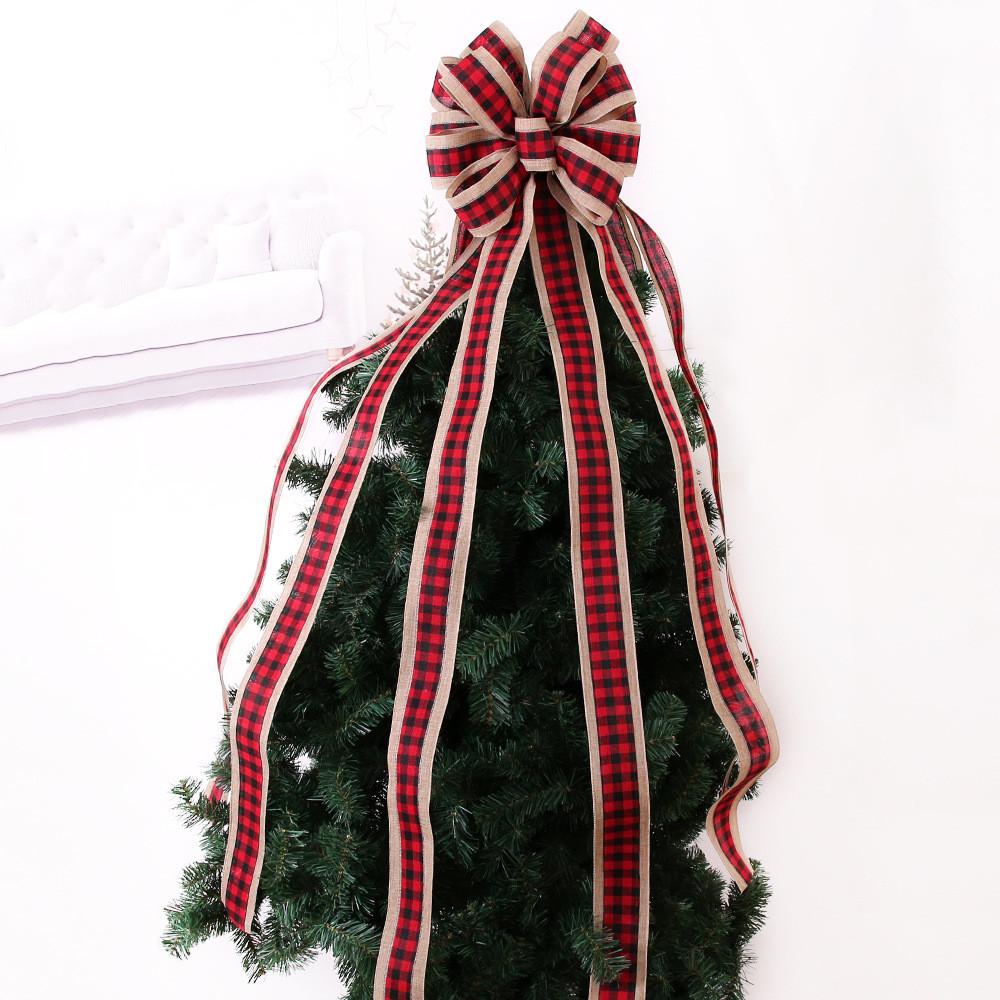 Beautiful 120cm Red And Black Buffalo Check Christmas Bow Decorative Tree Topper