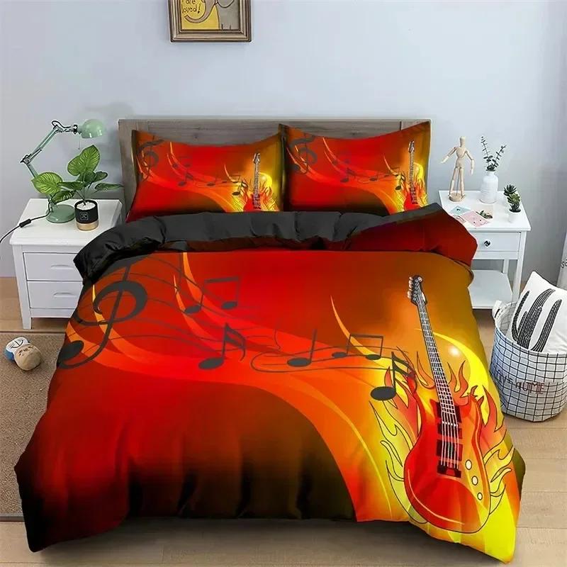 Music Theme 3D Microfiber Musical Symbols Comforter Cover Violin Piano Pattern Bedding Set Twin King Single Queen Size