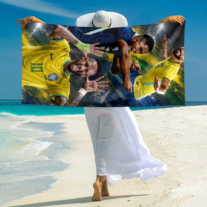 1pc Brazilian Football Celebration Microfiber Quick Dry Beach Towel Absorbent Soft Oversized Sand Free Towel for Travel Pool Gym Swimming Yoga 20a103