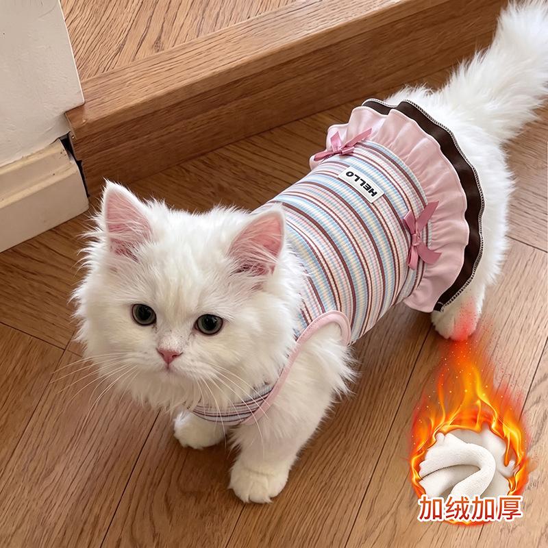 Dog clothes Autumn and winter rainbow striped dress Bigbear cat teddy Pomeranian small dog velvet pet vest