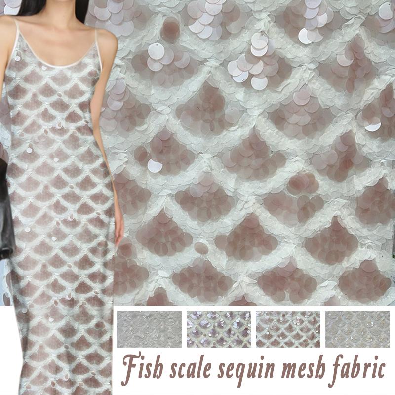 Mesh Base Cloth Sequin Embroidery Fabric Round Bead Sequin Lace Mesh Fabric For Diy Dewing Evening Dress Performance Clothes