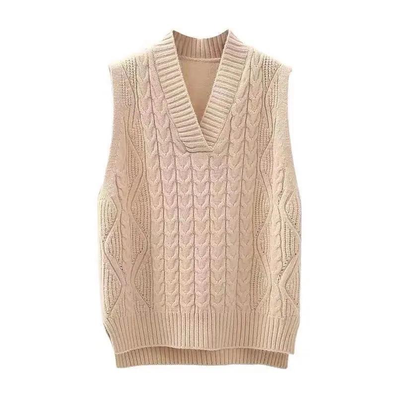 Women's Sweater Vest Knit Pullover Spring and Autumn Loose Korean Version of All-match Lady Style Sleeveless Outer Wear Vest