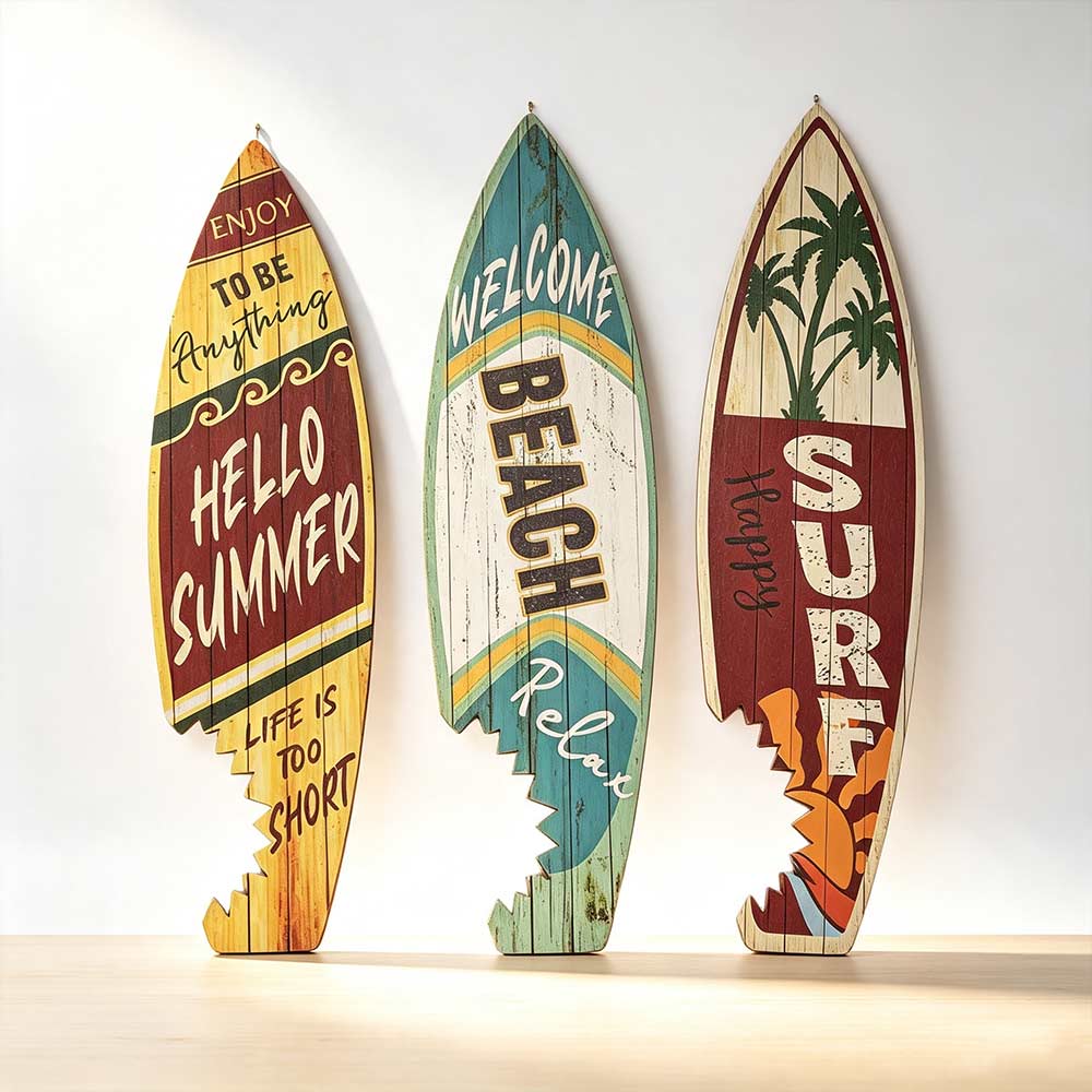 3Pcs Hawaiian Style Surfboard Wall Hanging Vintage Print Surfboard Wooden Sign Home Decoration