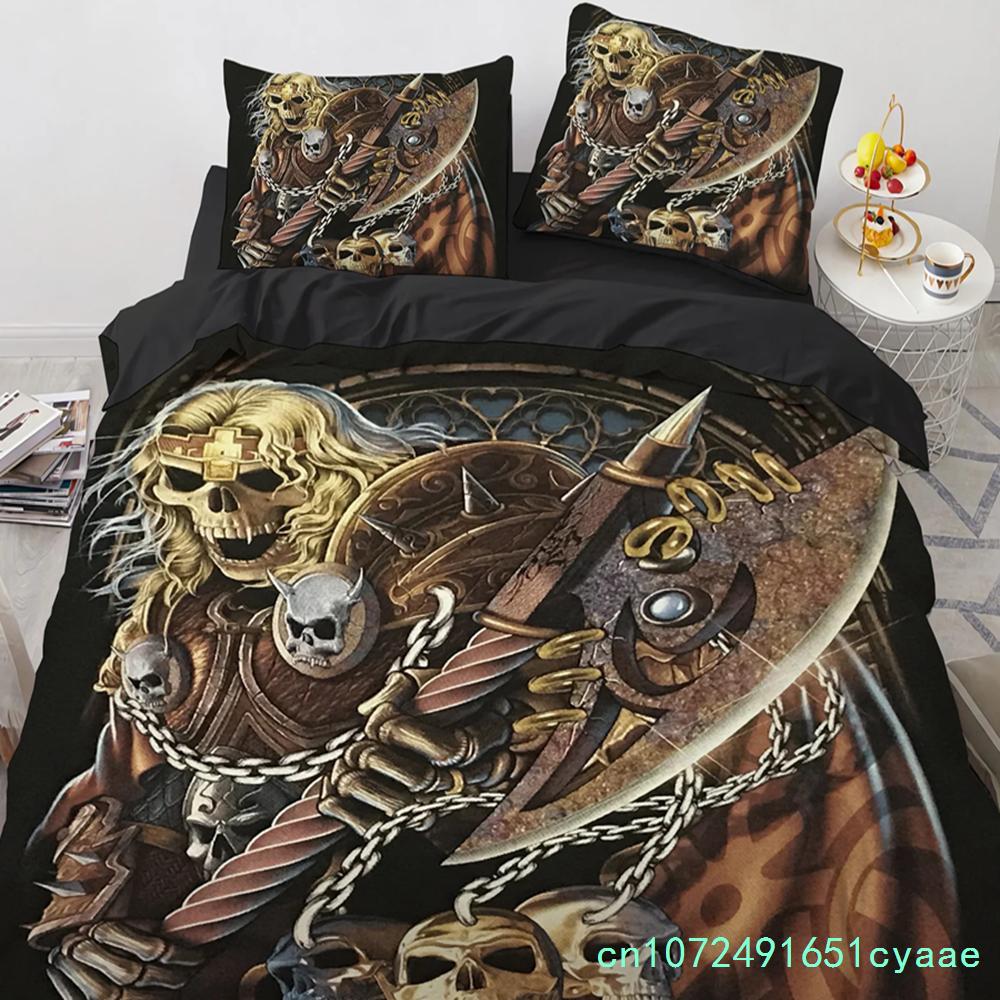 Set Biancheria da Letto Teschio Cappello Nero Misura Queen Set Copripiumino Halloween Stile Moderno Set Biancheria da Letto Camera da Letto Copripiumino Federe