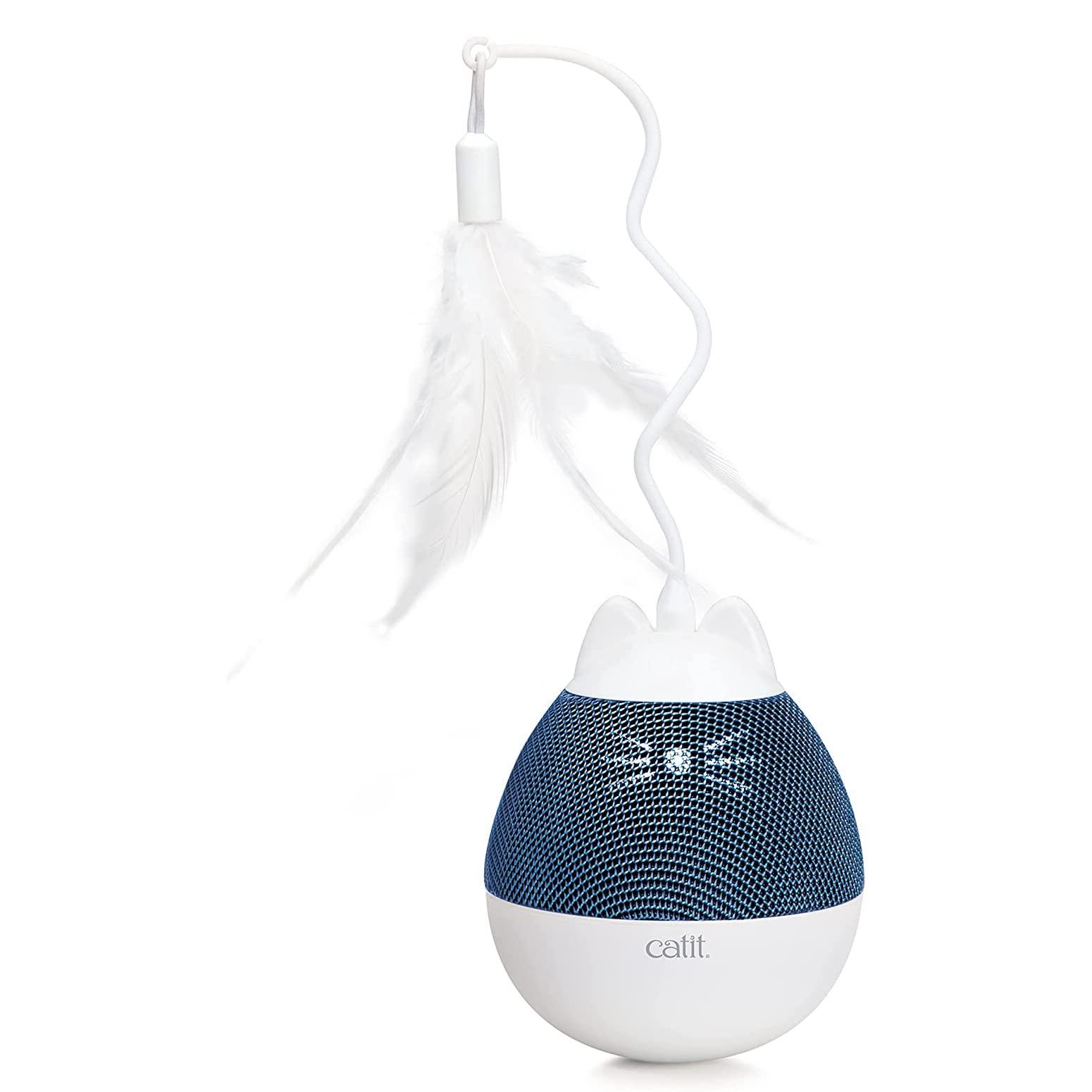 

Catit Pixi Spinner Blue Rotating Cat Treat Dispenser with Night Light Motorized Toy синий