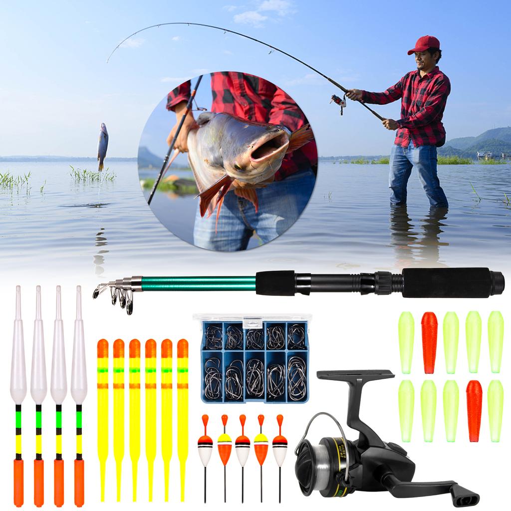 Fishing Rod and Reel Combo 127pcs Fishing Tackle Set Telescopic Fishing Rod Pole with Spinning Reel Floats Hooks