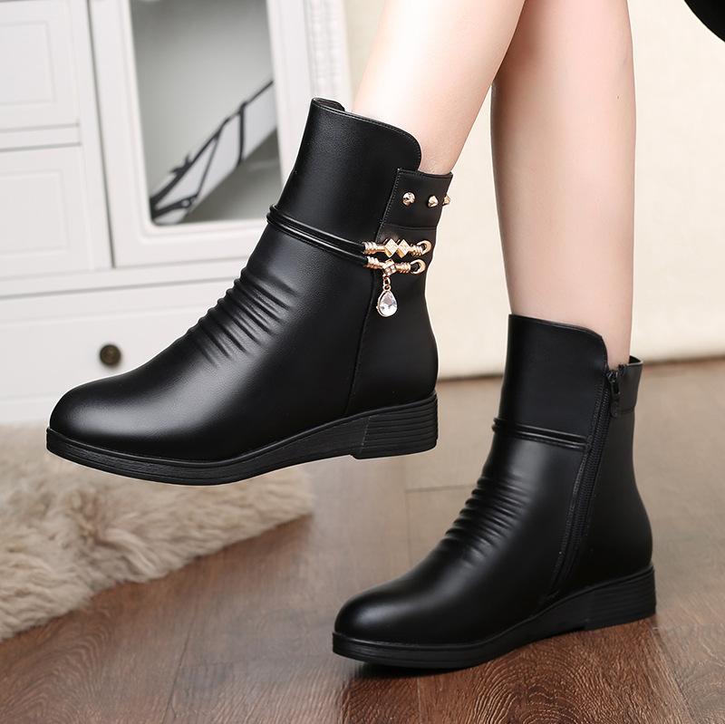 Kožené dámské boty Zimní Silně vlnou podšité Pravá kůže Dámské sněhule Velká velikost Dámské zimní boty