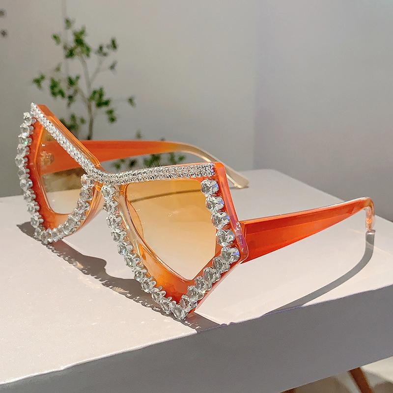 Luxury Crystal Shiny Shades Polygon Designer Gradient Women's Sunglasses Candy Color Decoration Ladies Sun Glasses