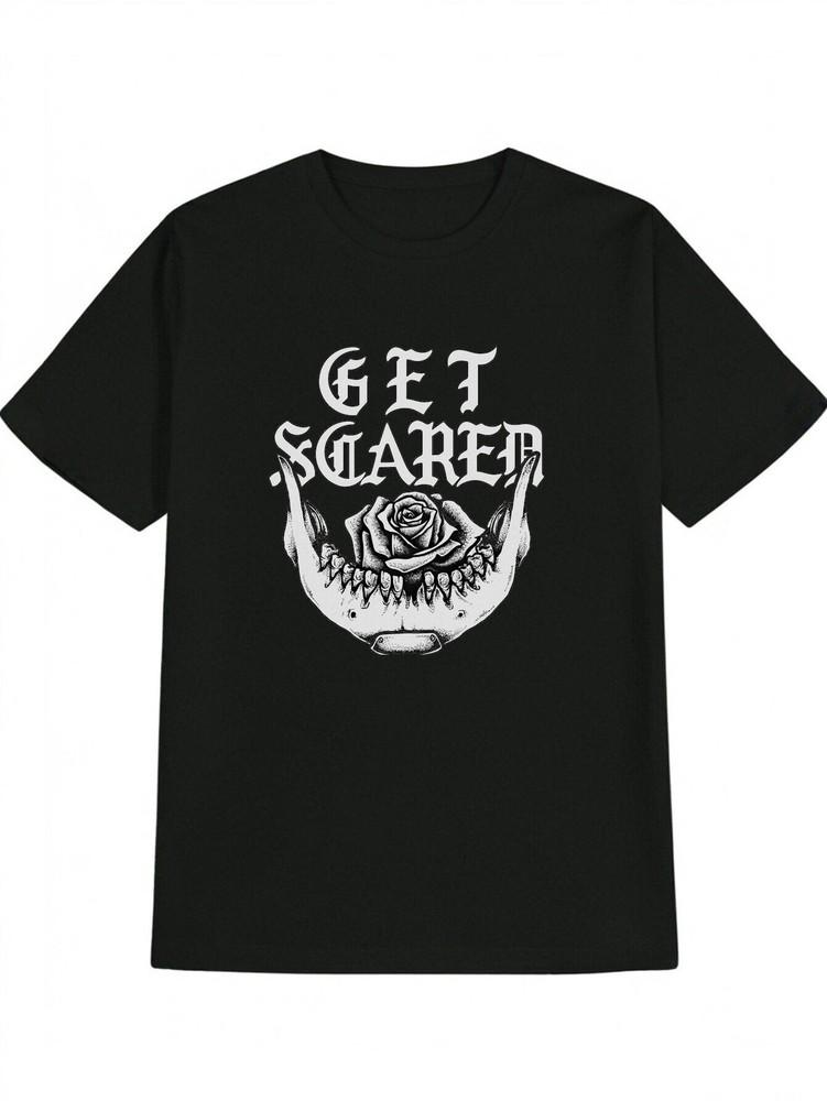 Graphic Skull Rose Jawbone Get Scared T-shirt
