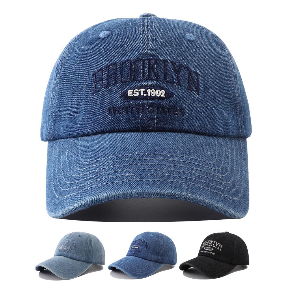 Baseball Snapback Adjustable Denim Stitching Embroidered Brooklyn Fashionable Trendy Caps Outdoor Casual Adult Wash Sports Golf Sun Hats For Women