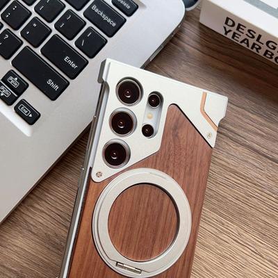 Suitable for Samsung S25ULTRA Mobile Phone Case Mahogany Grain Boundless Armor 16promax Magnetic Suction Bracket To Prevent Falling