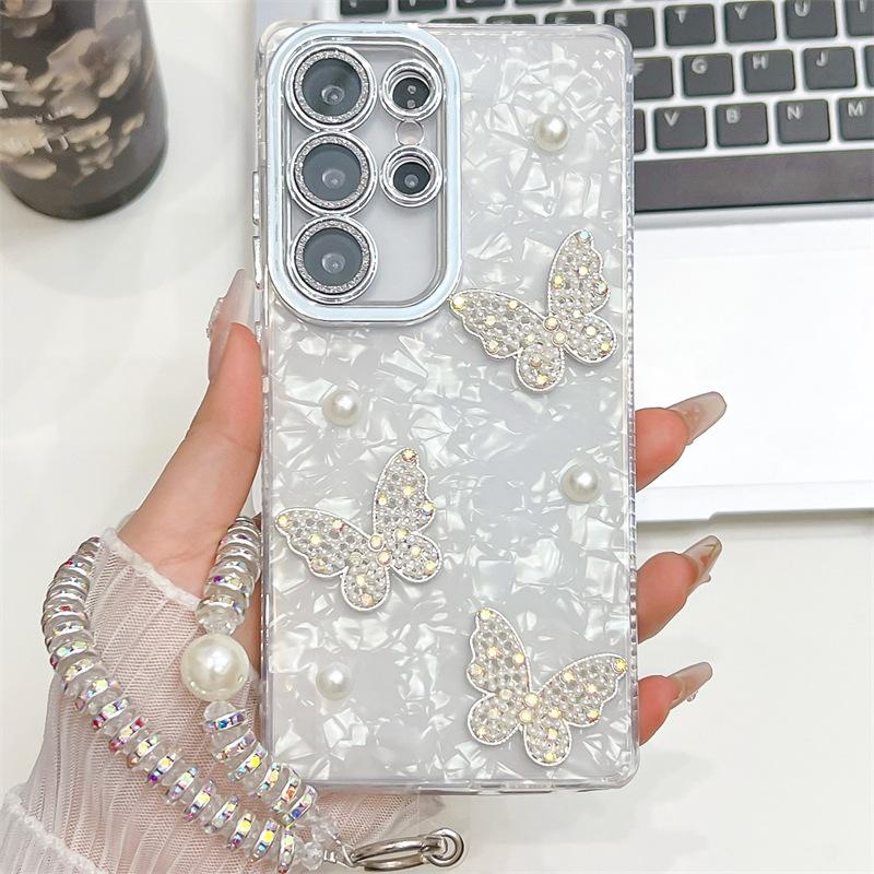 Fluture Tridimensional Perlă Galvanizare Imd Potrivit pentru Samsung S25 UltraA56 Husă Telefon Mobil cu Brățară Folie Obiectiv S24