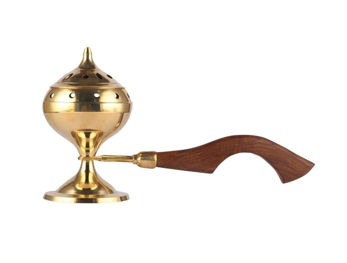 

TreegoArt Brass Sambrani Stand & Loban Dhoop Burner with Wooden Holder Form Termple Pooja - Pack Of 1 (8 Inches Length ) 8 Inches length золотистый