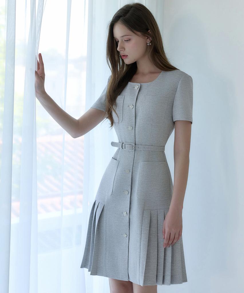 JULIY&CALLA 26Hs Love By You Ella Pleats Summer Tweed Dress Heathered Black Wedding Guest Look Ceremony Look