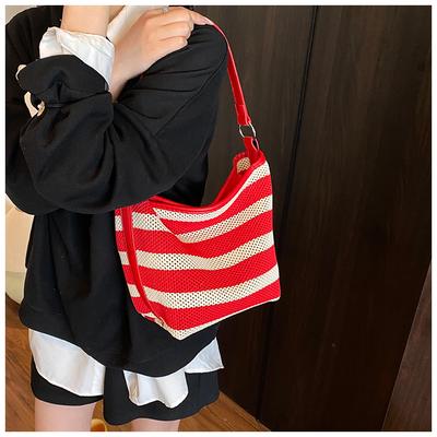 Premium Striped Tote Bag Woven Large-capacity Shoulder Women's Bag Lazy Wind Lightweight Vacation Shopping Bag Women