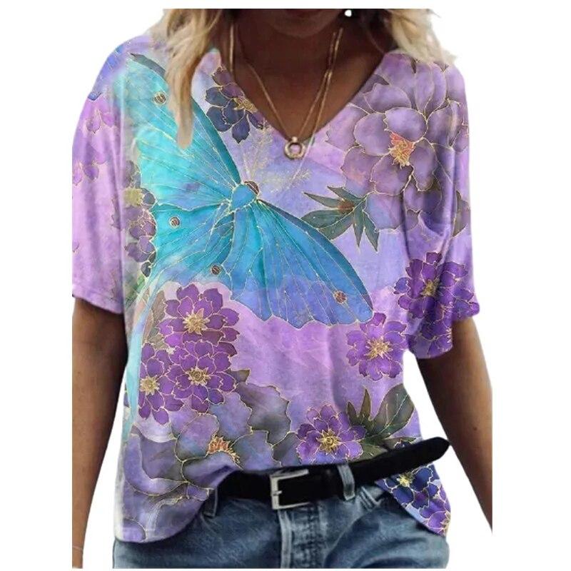 3XL Oversized Women T Shirts Summer 2021 New Casual Short Sleeve Loose Large Size Tops Ladies Landscape 3D Floral Print Tee Top