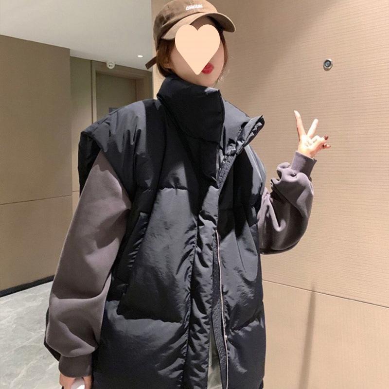 Women's Winter Down-Cotton Vest Preppy Style European Imported Gilet Waistcoat Sleeveless Outer Jacket