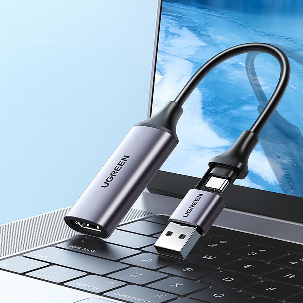 Ugreen CM489 HDMI Female to USB-A/USB-C Male Adapter, Gray