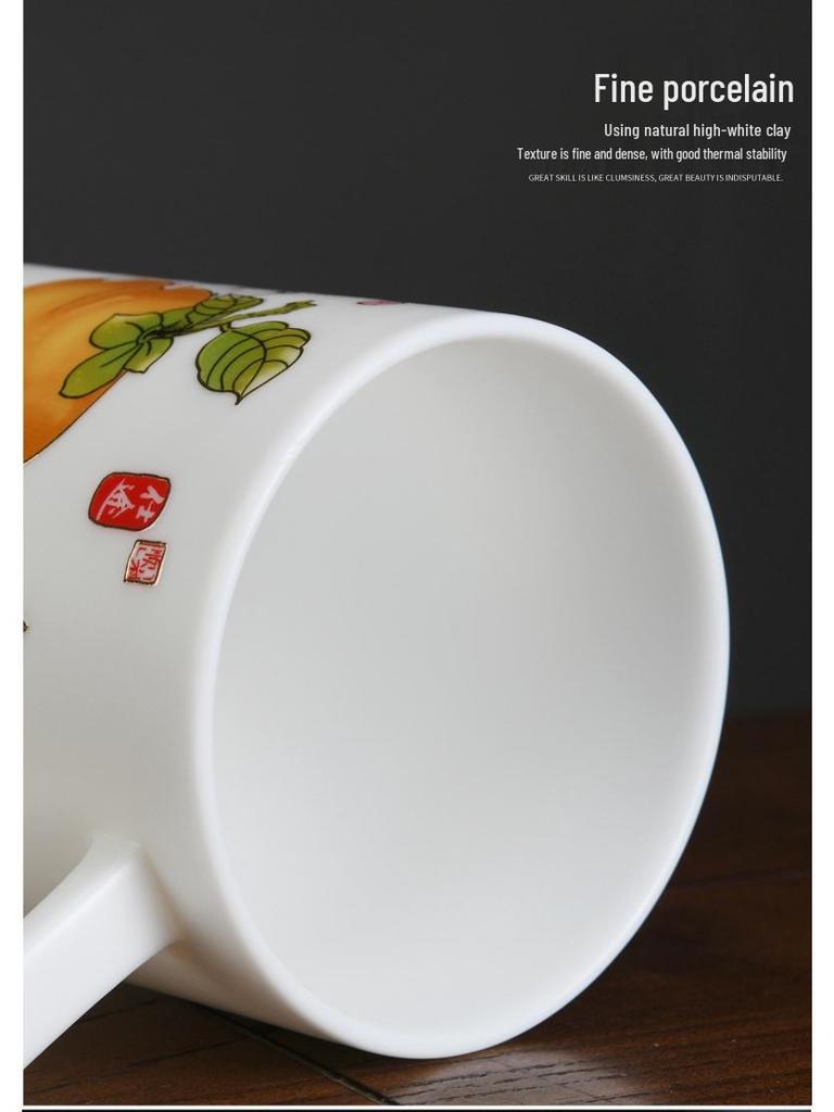 Handmade Mutton Fat Jade Porcelain Mug with Lid and Filter - Luxury Office Teacup